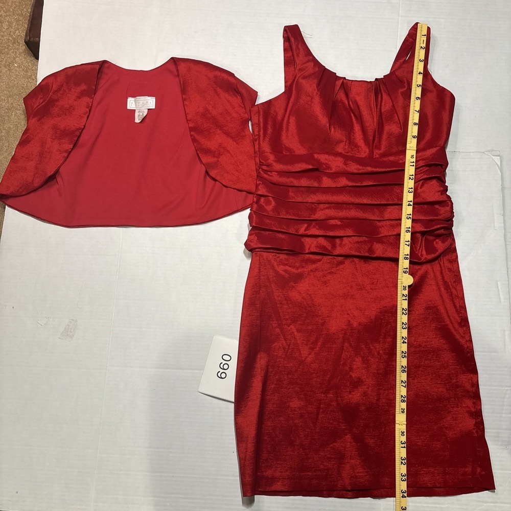 Fiesta Red Satin Cocktail Party Dress Women's Size Xl Ruched Cape Sleeve Midi - Picture 4 of 9